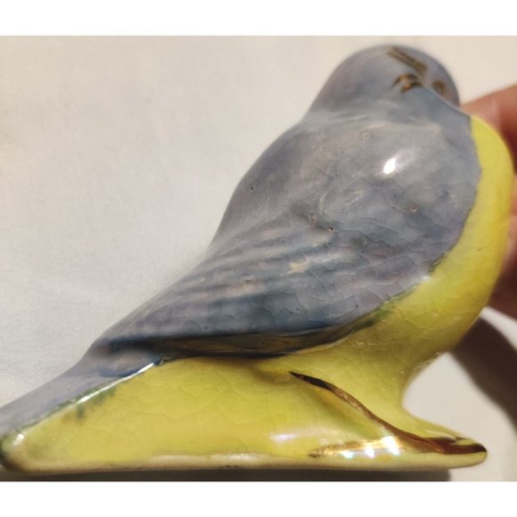 Vintage Blue Yellow Birds Salt & Pepper Shakers Gold Detailed Glossy Porcelain - Picture 12 of 16